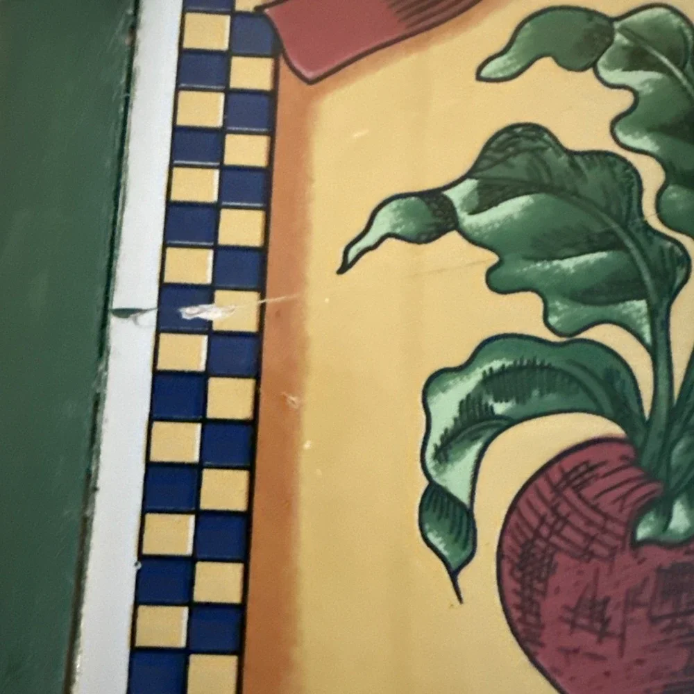 Vintage Vegetables And Sun Decor Wall Art 90s Plaques Ceramic Wood 6.5